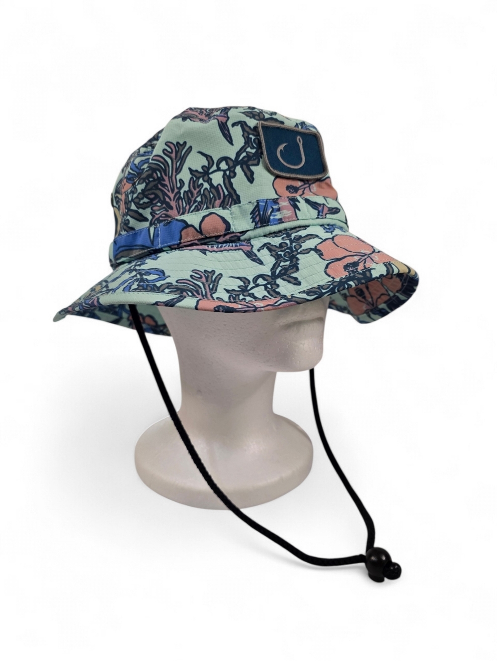 AVID Gear Teal Floral Bucket Hat Fishing Boonie Hat Adjustable Strap Unisex OSFM